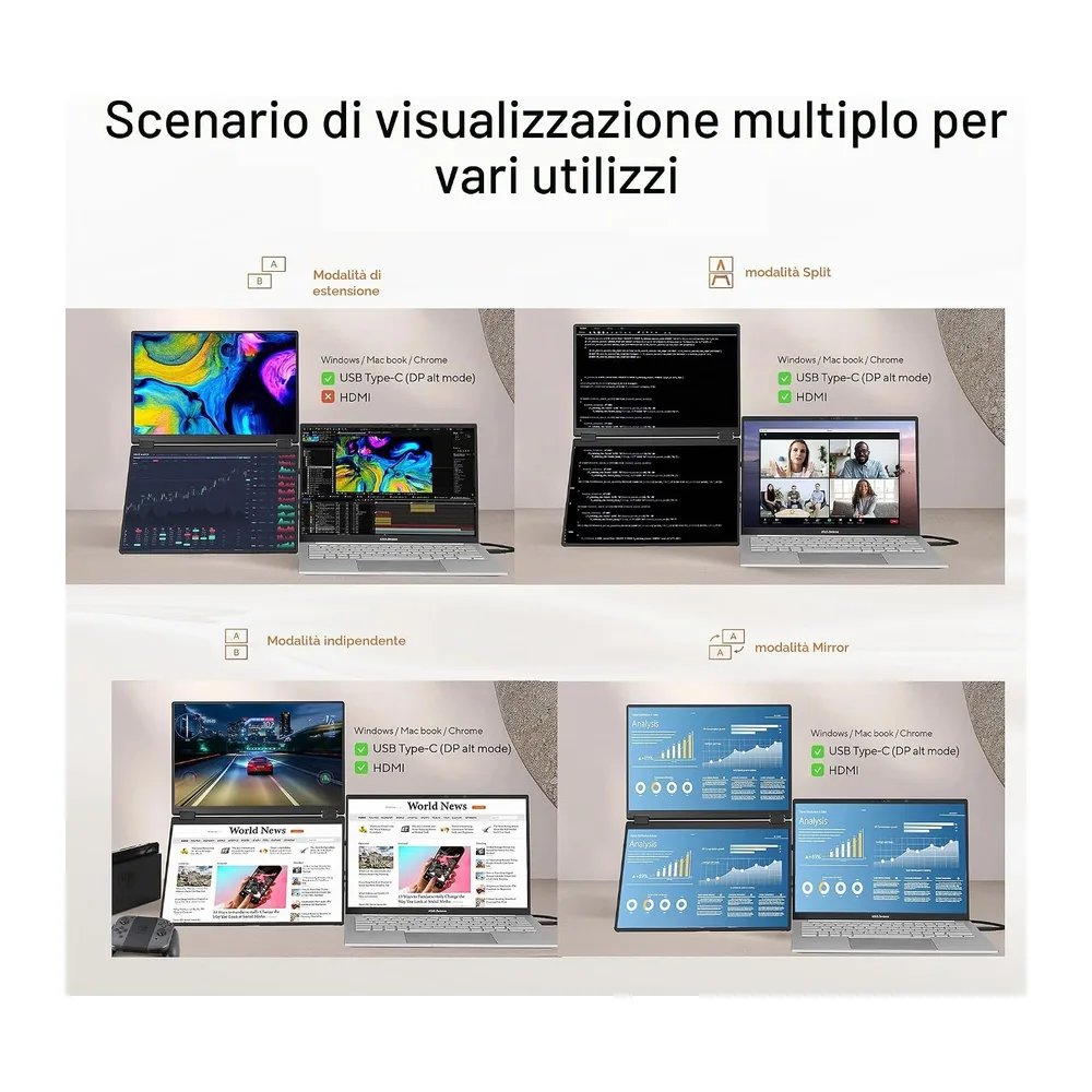 ASUS ZENSCREEN DUO MB14FCD, Monitor Pieghevole a 360° da 14" IPS FHD, Nero [Classe di efficienza energetica E] — 6