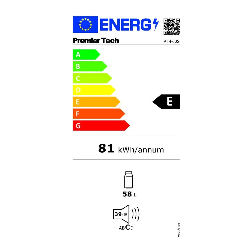PremierTech Mini Frigo 58 Litri Frigorifero da Hotel Ufficio Silver PT-F60S [Classe di efficienza energetica — 6