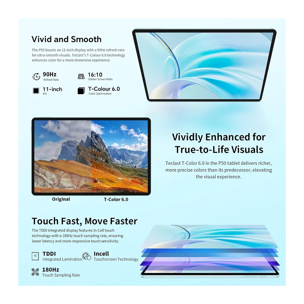 TECLAST P50 Tablet 11 Pollici 90Hz Tablets Android 16 — 2