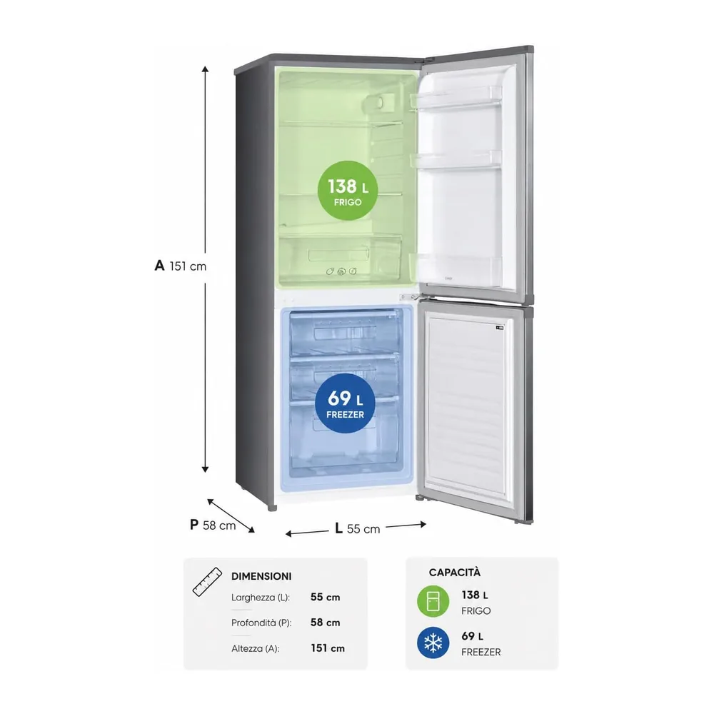 Candy Frigorifero Combinato a 2 Porte, 207 L, Libera Installazione, Classe E, Compatto, Temperatura — 3
