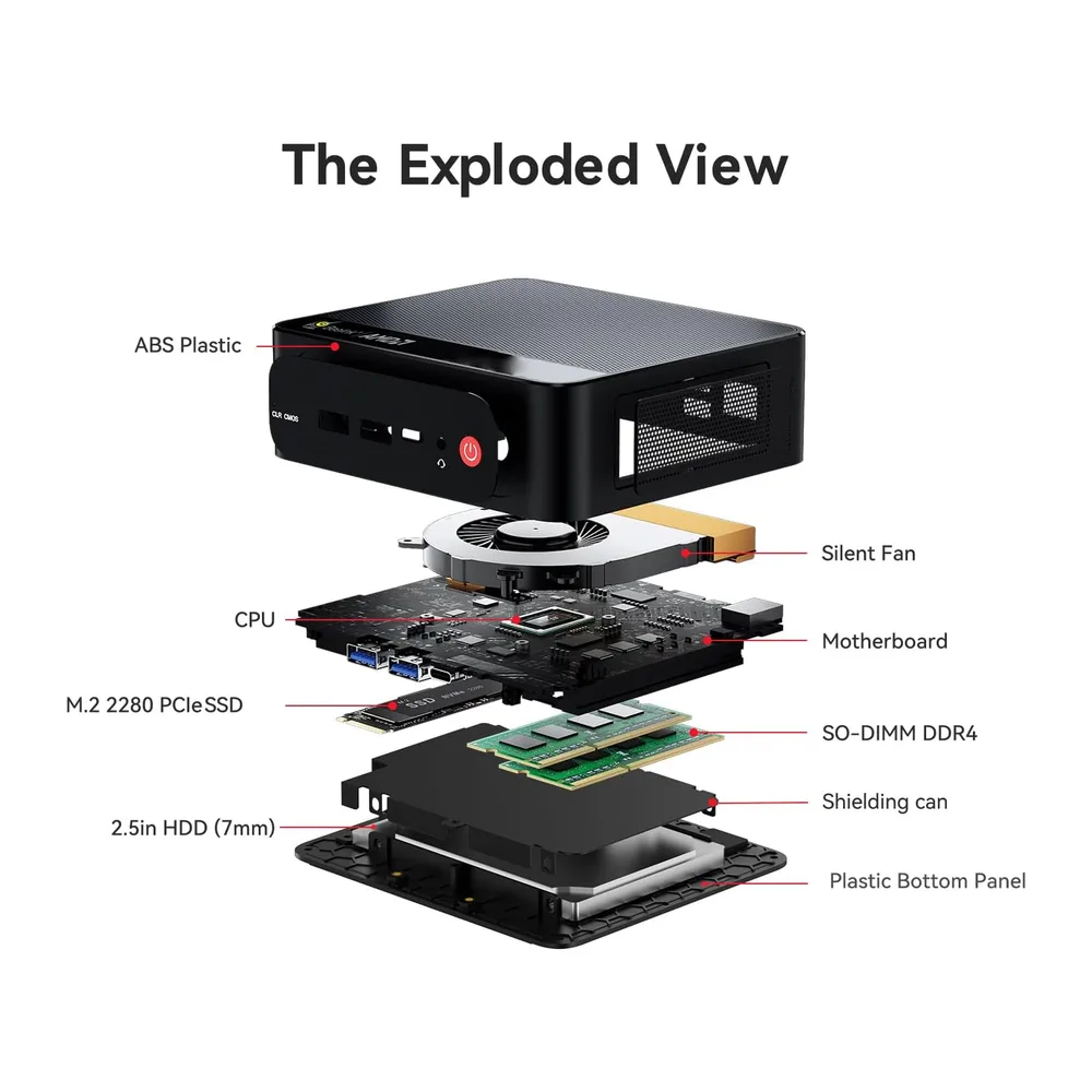 Beelink Mini PC SER5, AMD Ryzen 5 5500U(6C/12T,fino a 4,0 GHz), 16GB DDR4 480GB M.2 NVMe SSD Mini Computer, — 3
