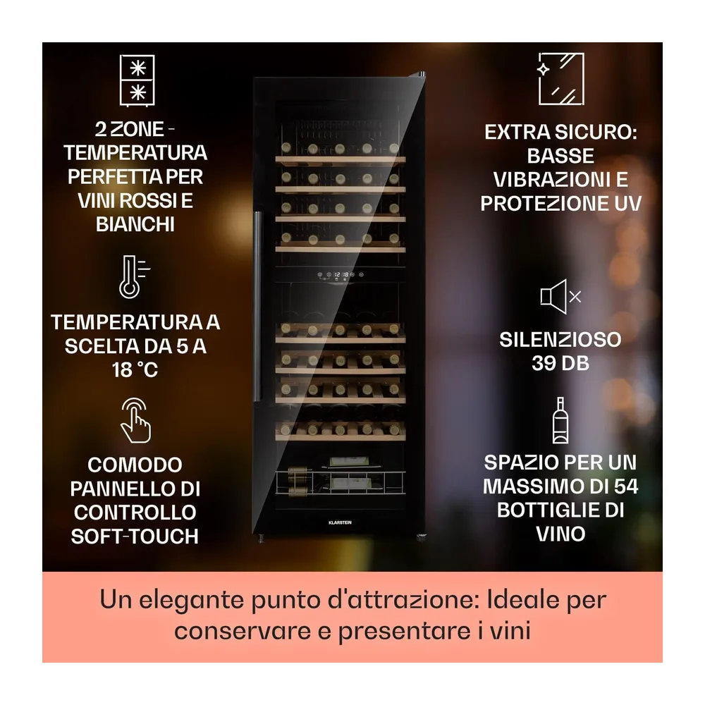 Klarstein Cantinetta Vino, Cantinetta Vino Refrigerata a Zona Doppia per Interno/Esterni, Frigo Bar, Cantina — 2