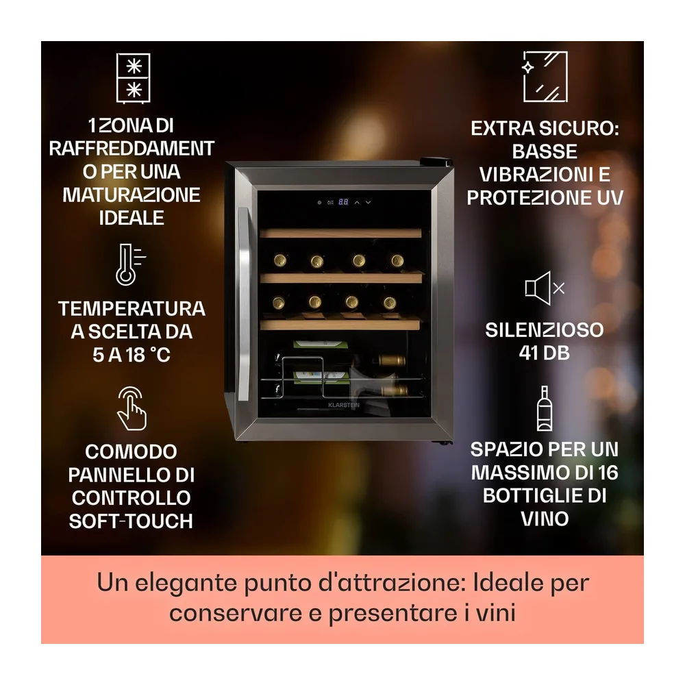 Klarstein Cantinetta Vino, Cantinetta Vino Refrigerata a Zona Singola per Interno/Esterni, Frigo Bar, Cantina — 2