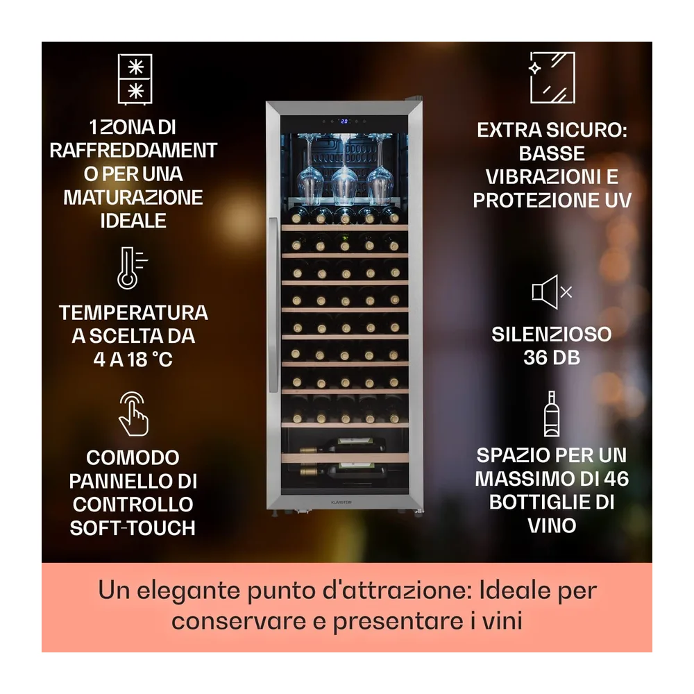 Klarstein Cantinetta Vino, Cantinetta Vino Refrigerata a Zona Singola per Interno/Esterni, Frigo Bar, Cantina — 2