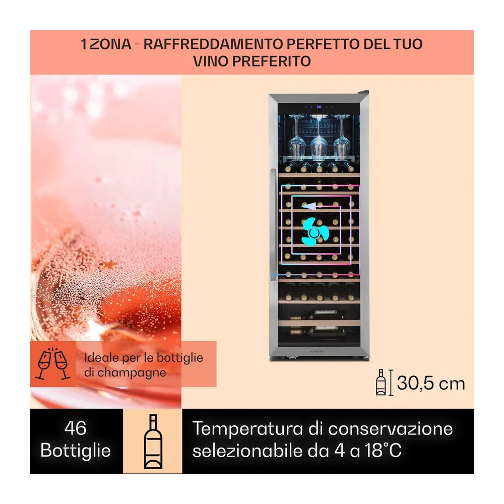Klarstein Cantinetta Vino, Cantinetta Vino Refrigerata a Zona Singola per Interno/Esterni, Frigo Bar, Cantina — 3