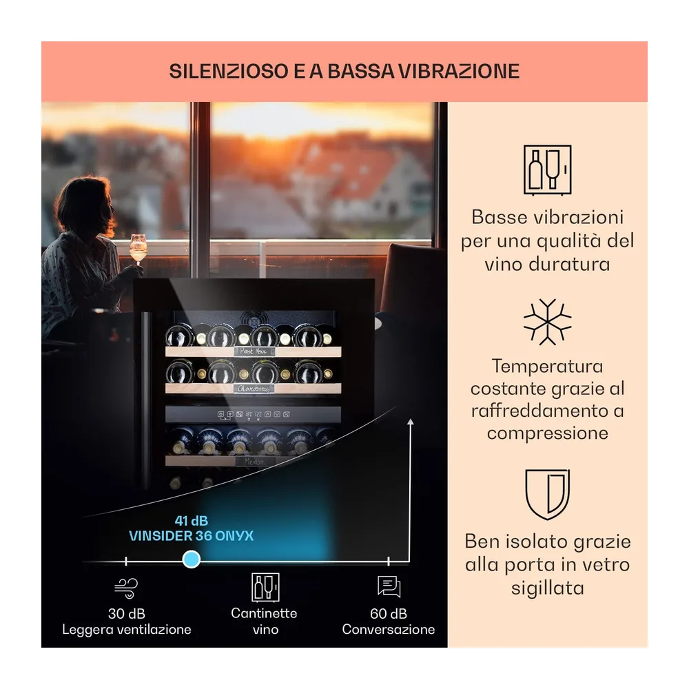 KLARSTEIN Cantinetta Vino Design, Cantinetta Vino Refrigerata a Zona Doppia per Rosso, Bianco e Birra, — 3
