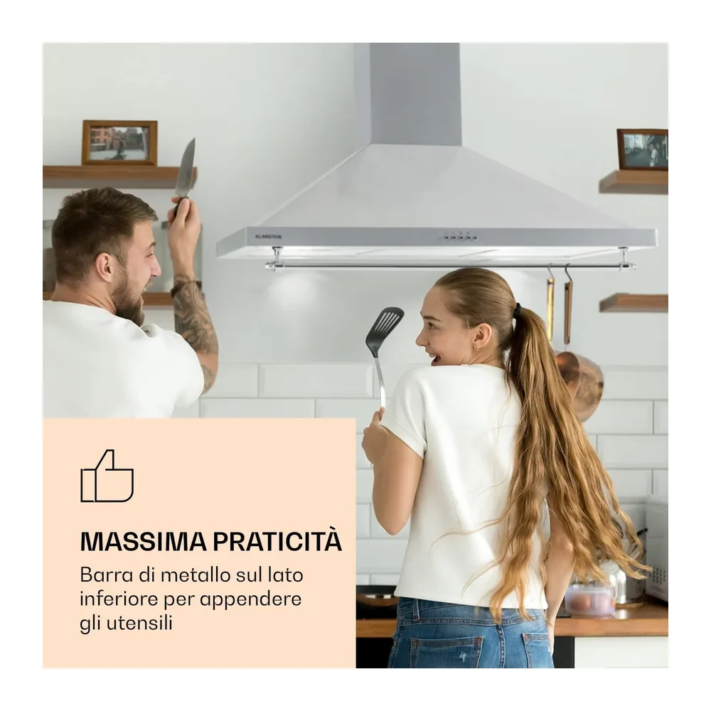 Klarstein Cappa Aspirante 90 cm, Cappa Cucina 90cm, Ventola Cappa Cucina in Acciaio Inox a Parete, 591.5m³/h, — 2