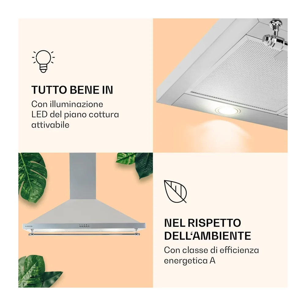 Klarstein Cappa Aspirante 90 cm, Cappa Cucina 90cm, Ventola Cappa Cucina in Acciaio Inox a Parete, 591.5m³/h, — 3