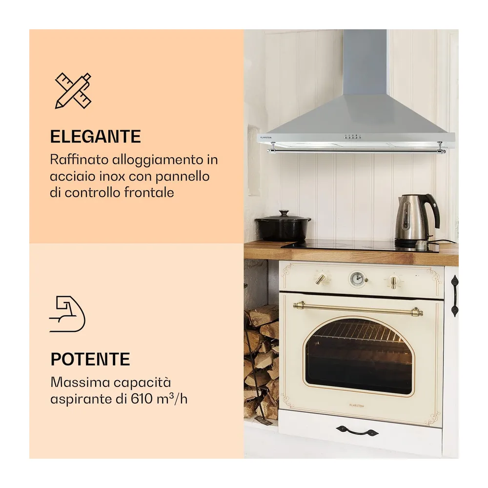 Klarstein Cappa Aspirante 90 cm, Cappa Cucina 90cm, Ventola Cappa Cucina in Acciaio Inox a Parete, 591.5m³/h, — 4