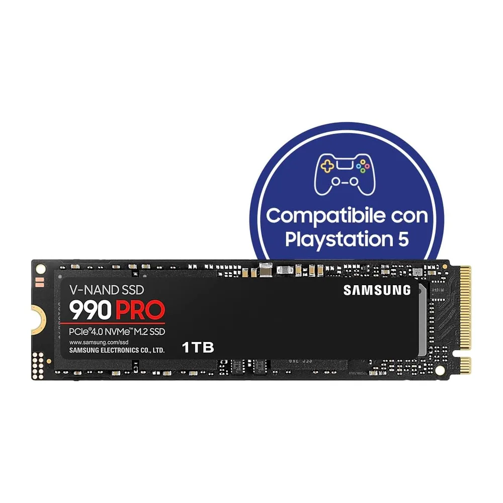 Samsung 990 PRO NVMe M.2 SSD, 1TB, PCIe 4.0, 7.450 MB/s in lettura, 6.900 MB/s in scrittura, SSD interno per