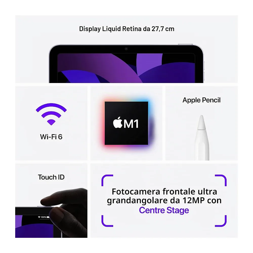 Apple iPad Air (5ª Generazione, 10.9-pollici, 2022), 64GB, Wi-Fi, Galassia (Ricondizionato) — 5