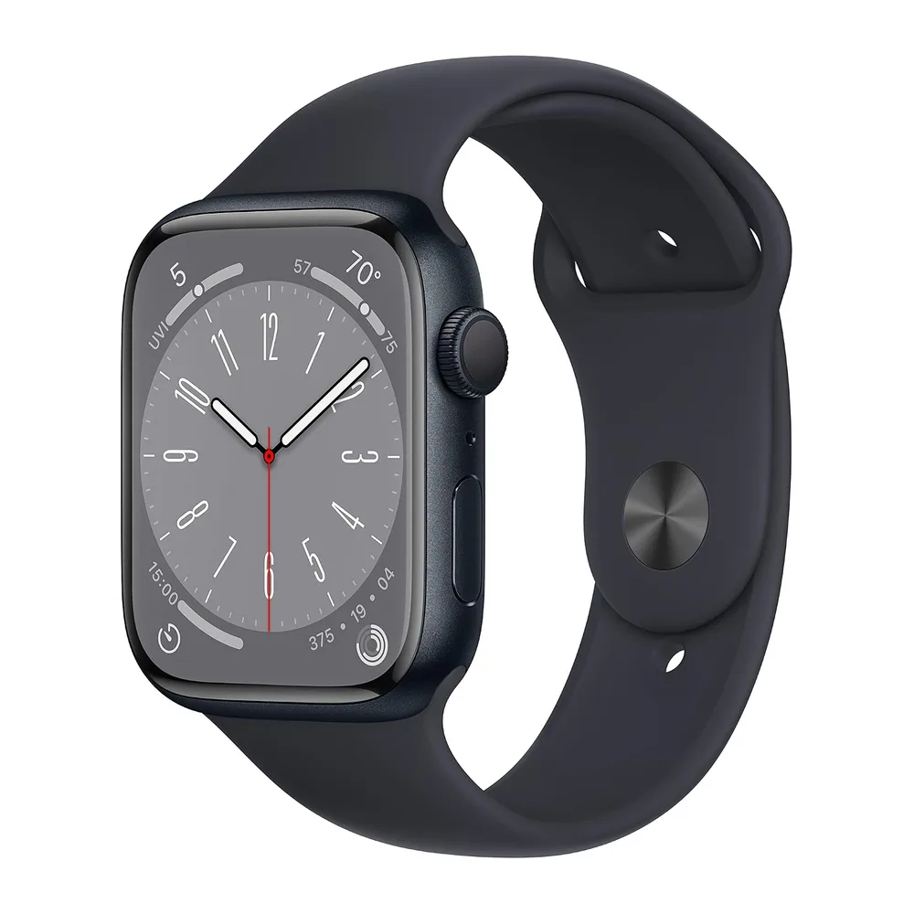 Apple Watch Series 8 (GPS, 45mm) Case Mezzanotte in Alluminio con Cinturino Sport Mezzanotte, Taglia Unica