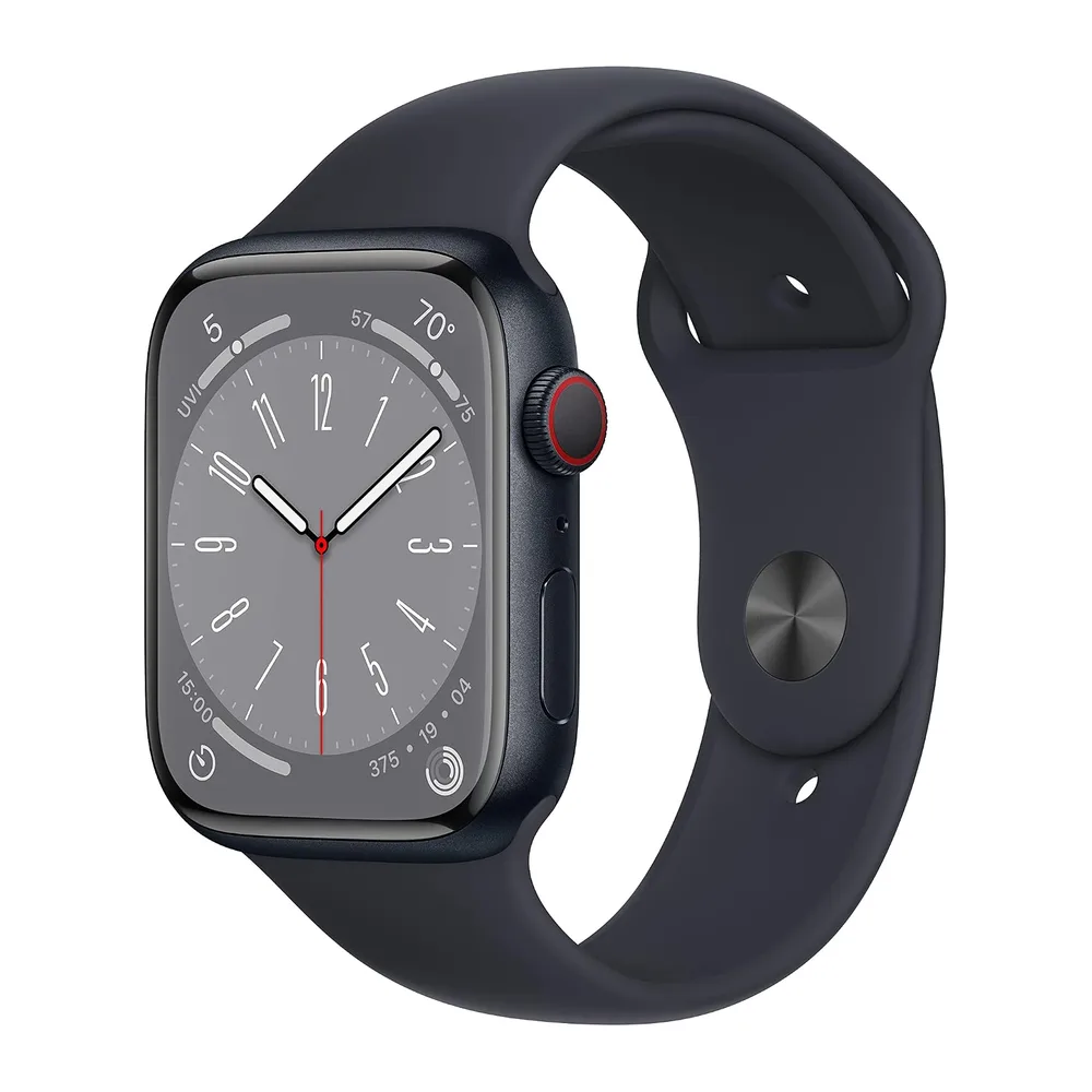 Apple Watch Series 8 (GPS + Cellulare, 45MM) - Case Mezzanotte in Alluminio con Cinturino Sport Mezzanotte