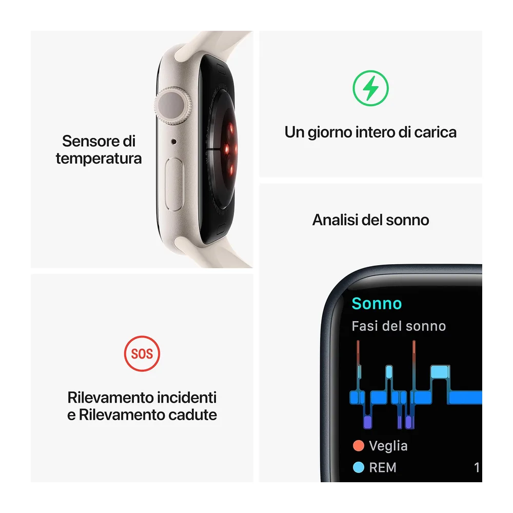 Apple Watch Series 8 (GPS, 45mm) Cassa in Alluminio Color Mezzanotte con Cinturino Sport Color Mezzanotte — 5