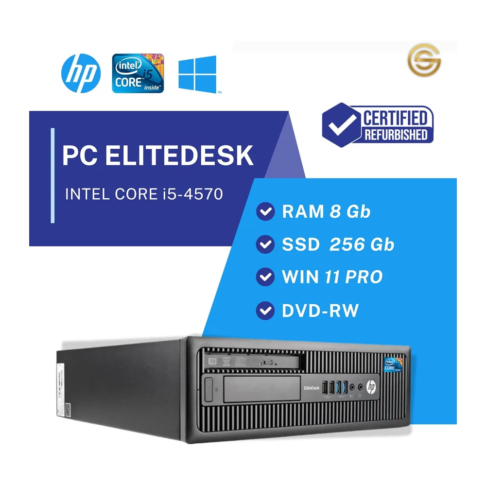HP Elite Desk, Pc Desktop Pronto All'Uso, Computer Pc Fisso Intel i5, Ram 8Gb, SSD 256Gb, Pacchetto Office — 2