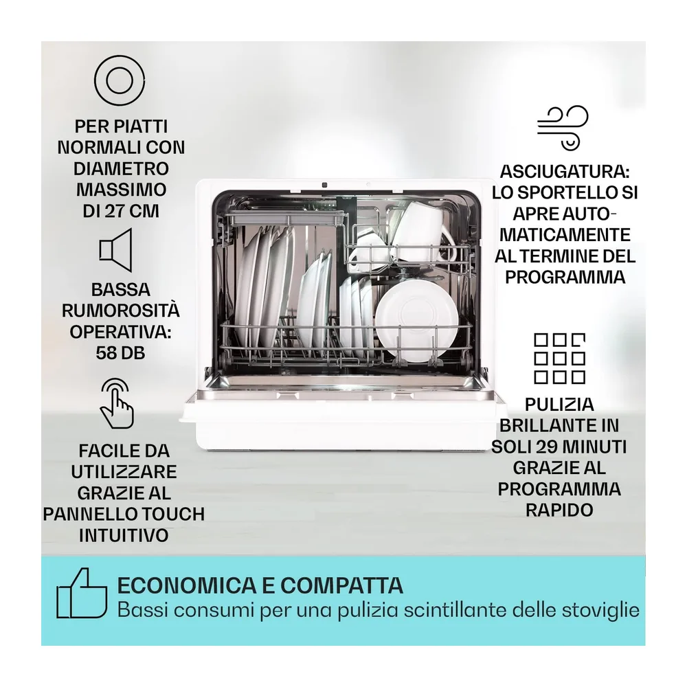 Klarstein Lavastoviglie 5 Coperti, Lavastoviglie Libera Installazione Silenziosa con 6 Programmi di Lavaggio, — 2