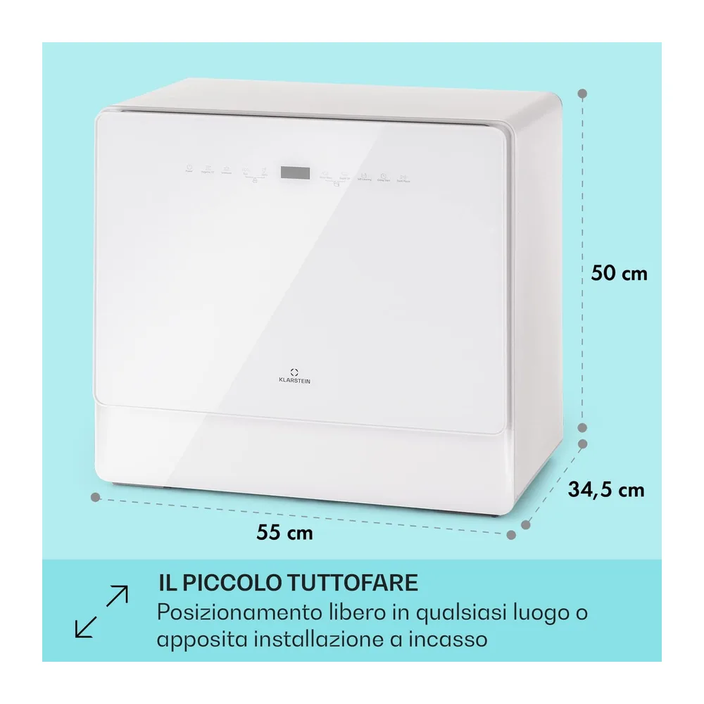 Klarstein Lavastoviglie 5 Coperti, Lavastoviglie Libera Installazione Silenziosa con 6 Programmi di Lavaggio, — 5
