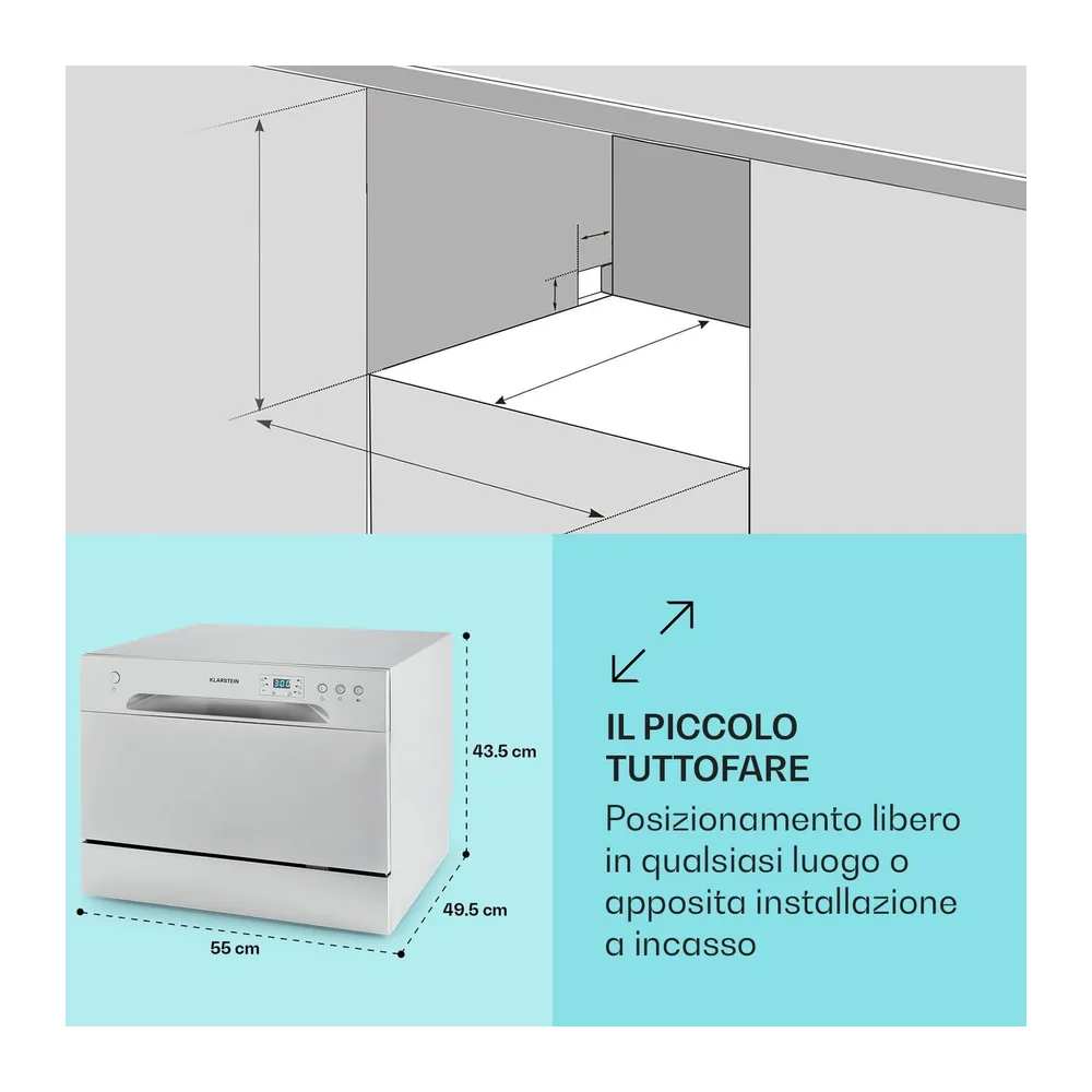 Klarstein Mini Lavastoviglie 6 Coperti, Lavastoviglie UV Silenziosa Compatta con 6 Programmi, da Tavolo per — 5
