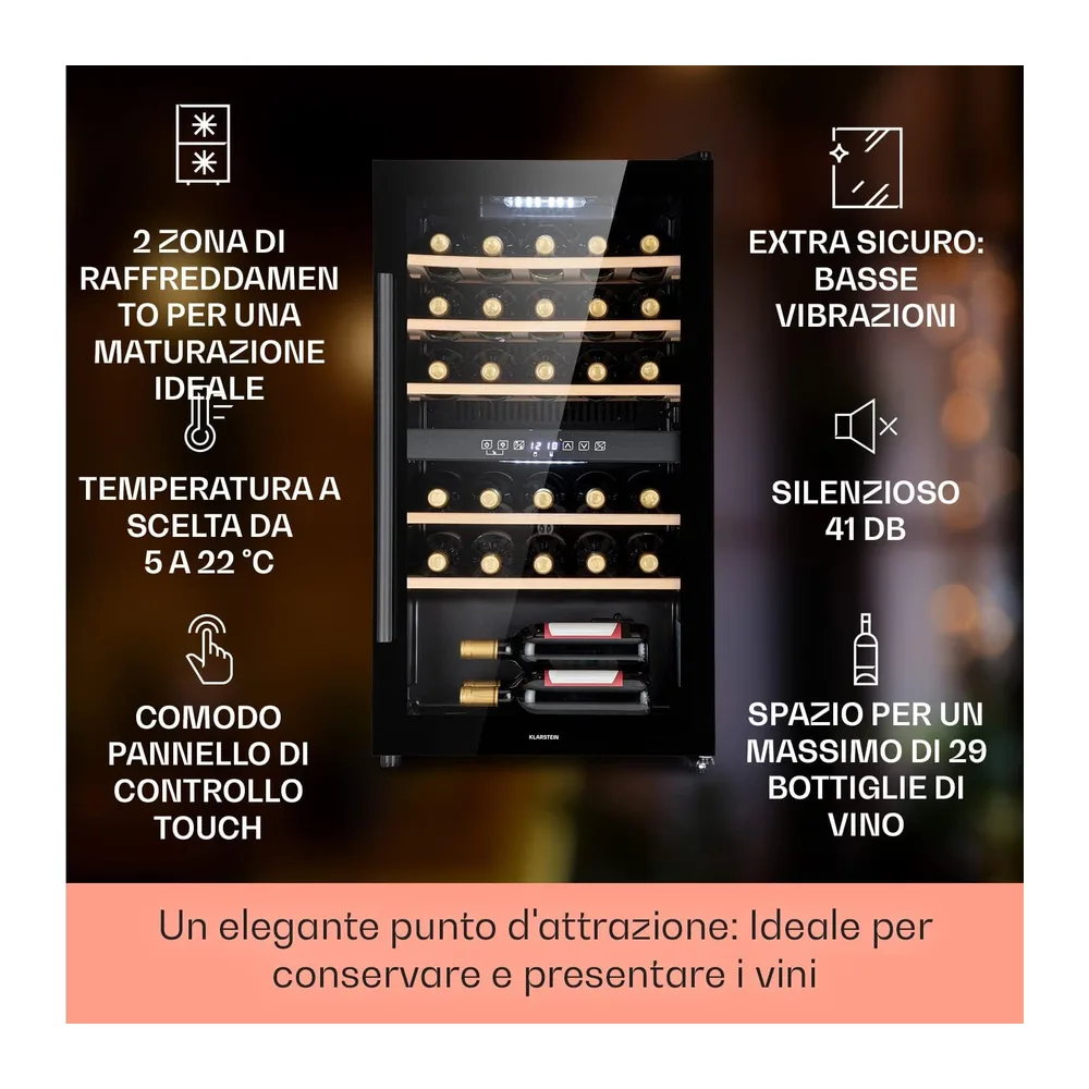 KLARSTEIN Cantinetta Vino, Cantinetta Vino Refrigerata a Zona Doppia per Interno/Esterni, Frigo Bar, Cantina — 2