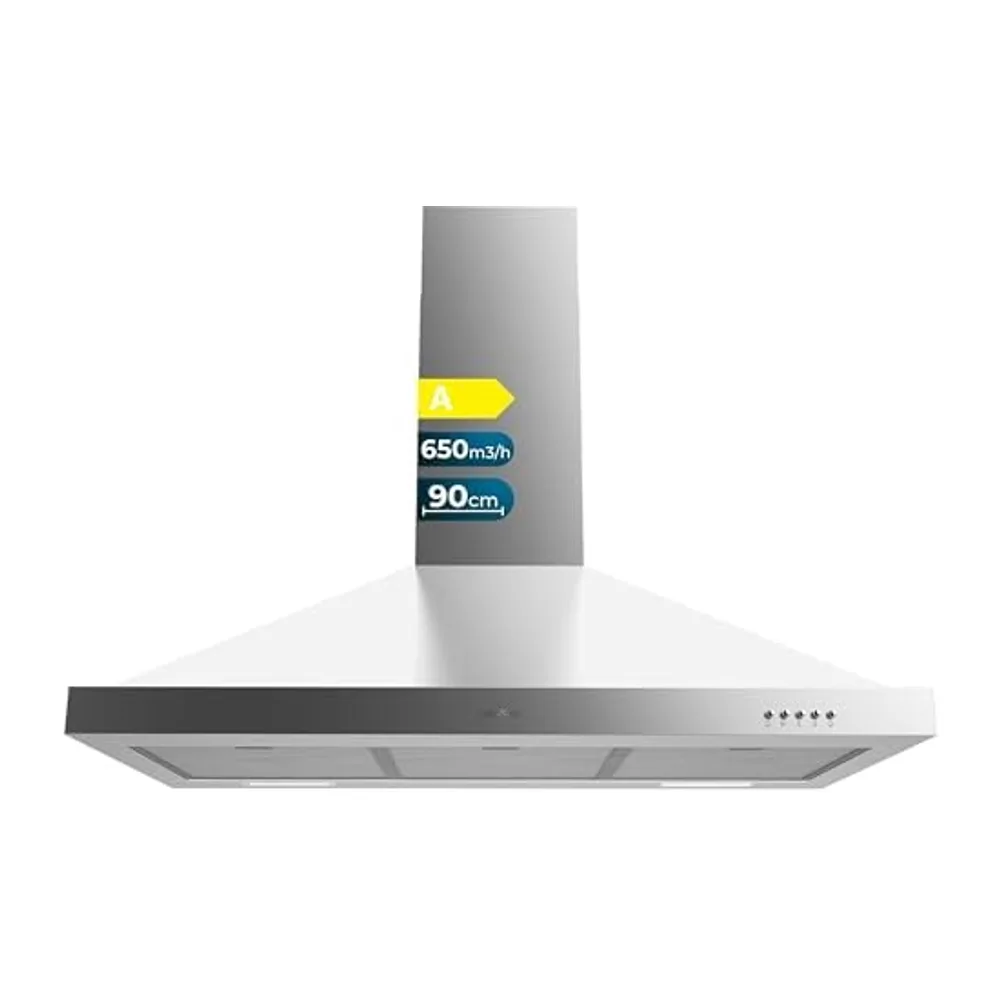 Cecotec Cappa aspirante piramidale 90 cm Bolero Flux PM 906500 Inox A. Motore 165 W — 4