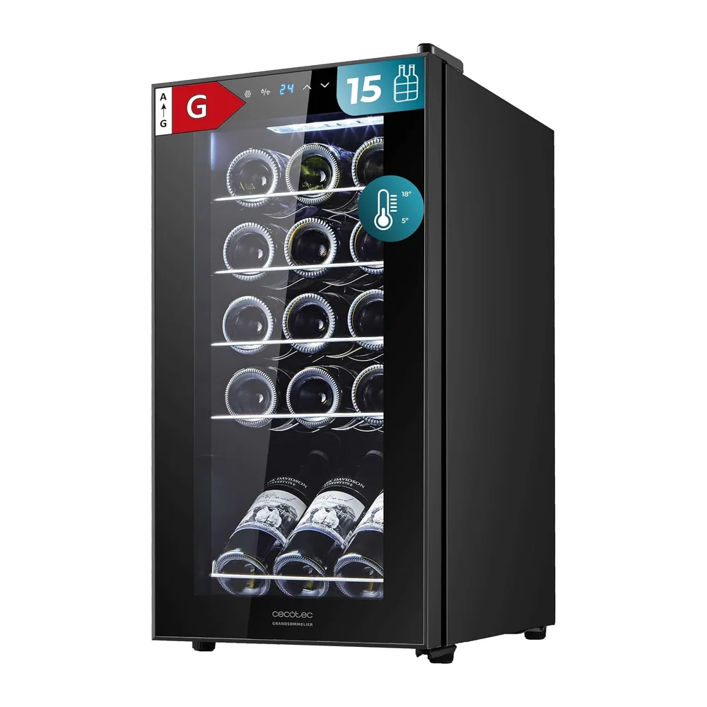Cecotec Cantina Vino 15 bottiglie - Cantinetta Vino GrandSommelier 1550 Black Compressor. 15 bottiglie,