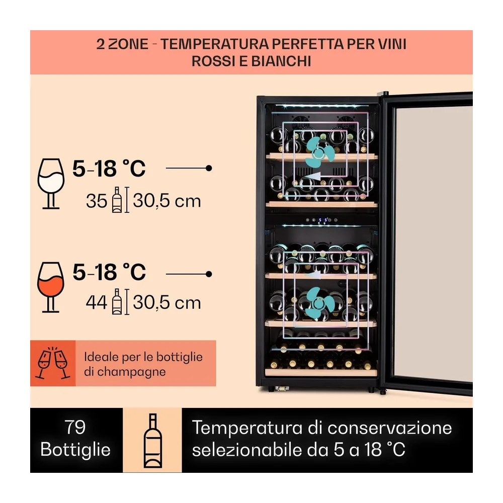 KLARSTEIN Cantinetta Vino, Cantinetta Vino Refrigerata a Zona Doppia per Interno/Esterni, Frigo Bar, Cantina — 3