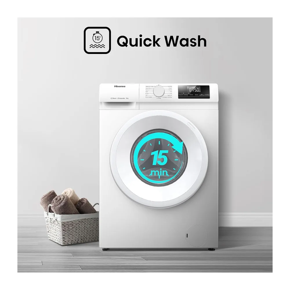 Hisense WFQP801419VM - Lavatrice a Carica Frontale 8 Kg con Vapore, 15 Programmi, Display LED, Partenza — 4