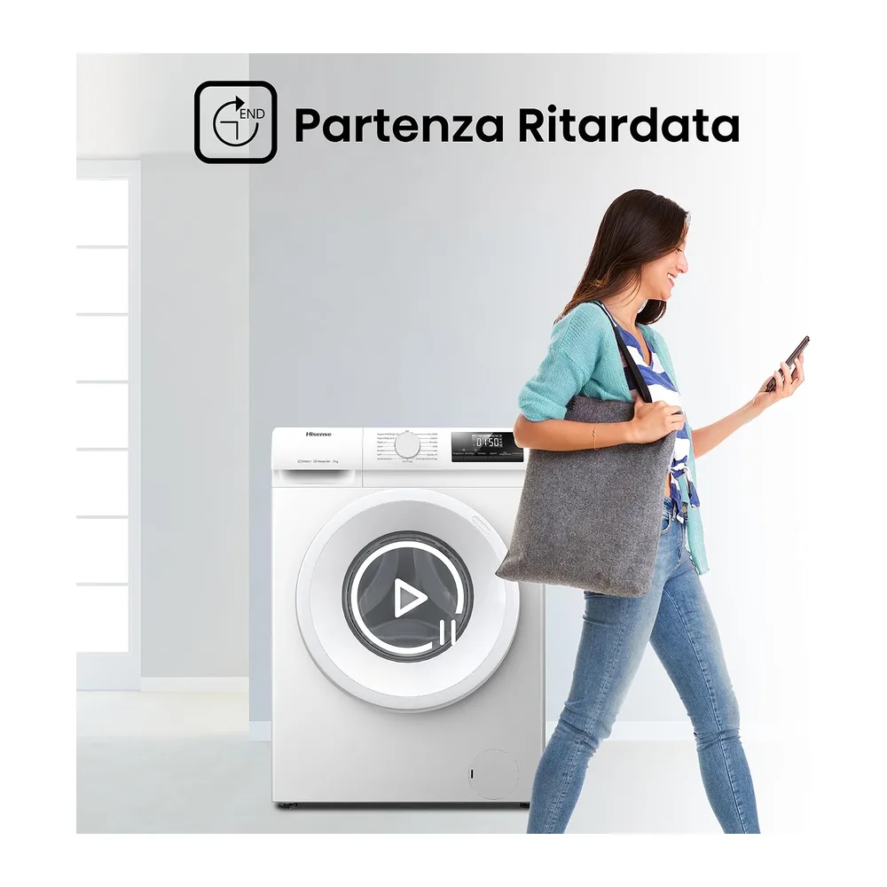 Hisense WFQP801419VM - Lavatrice a Carica Frontale 8 Kg con Vapore, 15 Programmi, Display LED, Partenza — 5