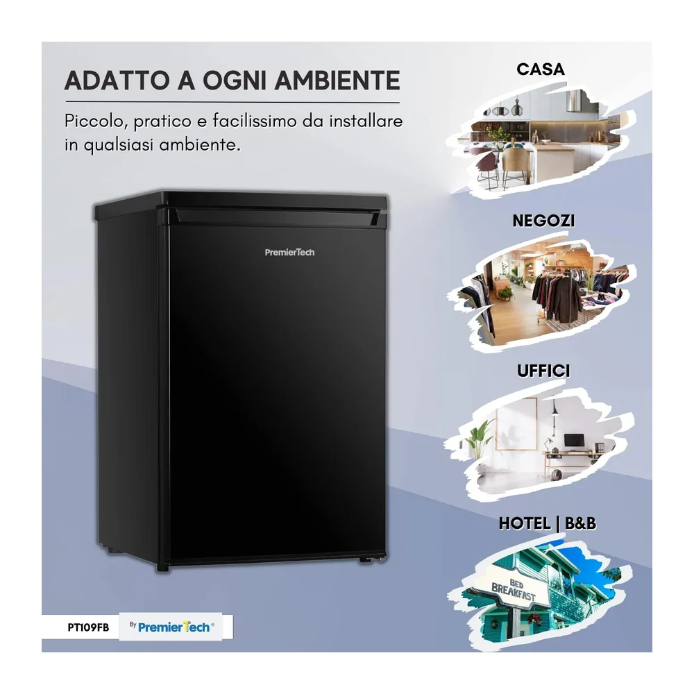 PremierTech Mini Frigo 109 Litri Frigorifero Hotel Ufficio Nero B&B PT109FB [Classe di efficienza energetica — 6