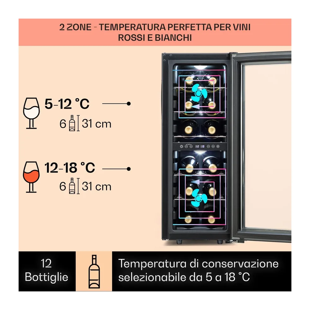 Klarstein Shiraz Cantinetta Vino Nero – 12 Bottiglie, 42 L, Doppia Temperatura | Frigo Vino a Libera — 3