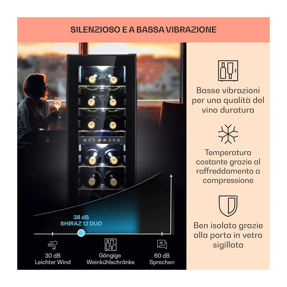 Klarstein Shiraz Cantinetta Vino Nero – 12 Bottiglie, 42 L, Doppia Temperatura | Frigo Vino a Libera — 4