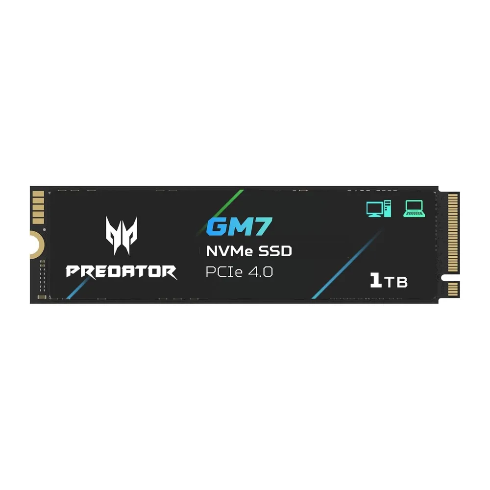 Acer SSD Predator GM7 da 1TB, M.2 2280 PCIe Gen4 x4 NVMe 2.0, Fino a 7400 MB/s, Con Tecnologia HMB+SLC, Unità