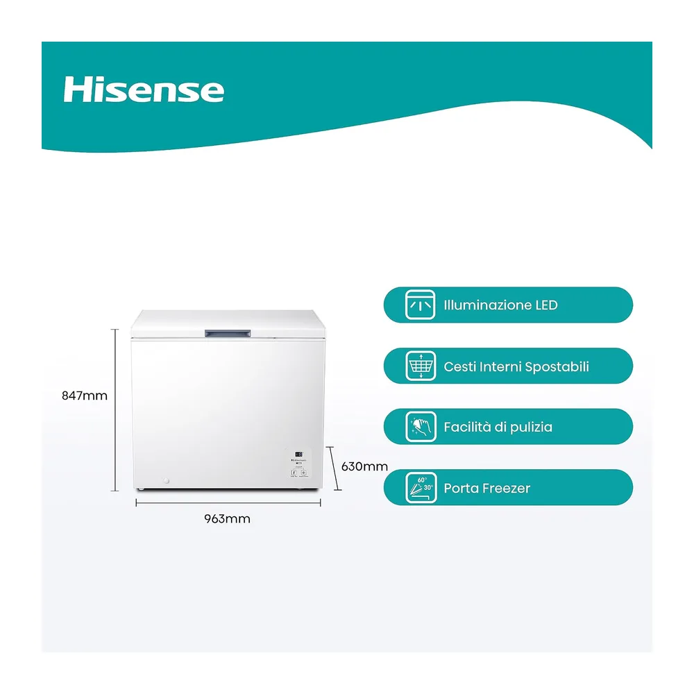 Hisense FC321D4AWLE Congelatore a Pozzo 248 L di capacità — 2