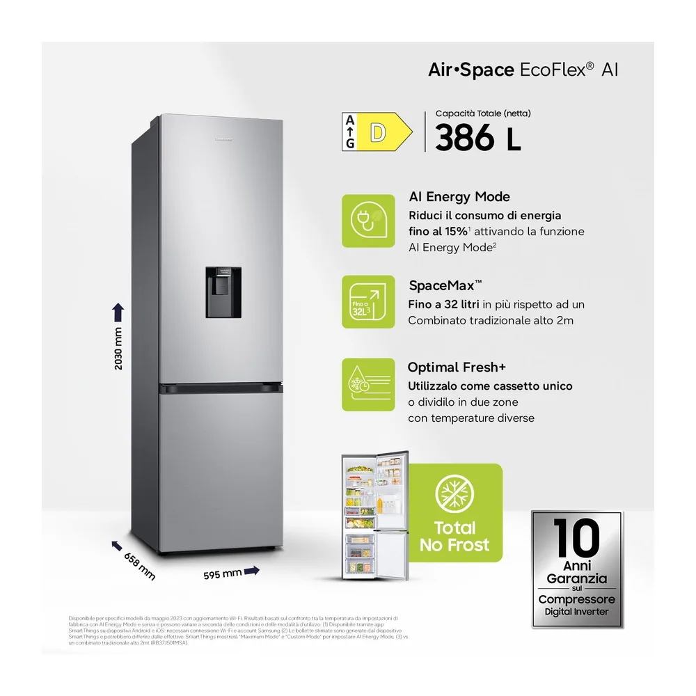 Samsung Frigorifero Combinato EcoFlex AI RB38C634DSA/EF con Dispenser dell'Acqua — 2