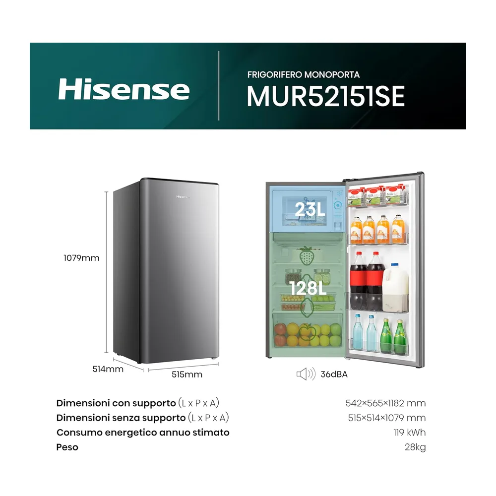 Hisense MUR52151SE Frigorifero Monoporta 150 Litri — 2