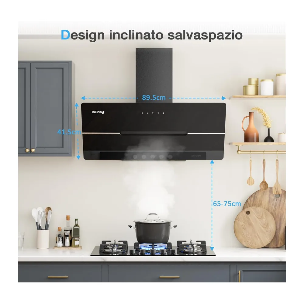 IsEasy Cappa Cucina, Cappa Aspirante 90cm di Scarico/Ricircolo con 578 m³/h Forte Potenza di Aspirazione, 3 — 2