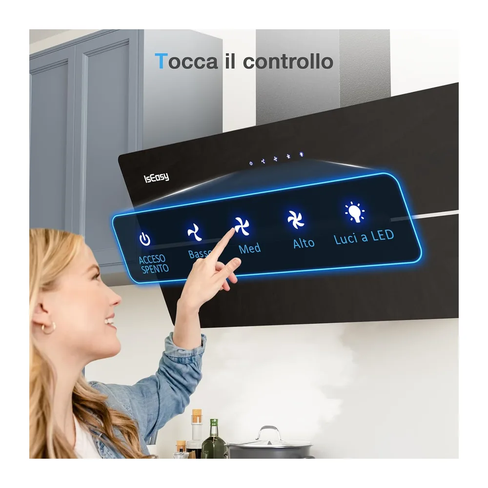 IsEasy Cappa Cucina, Cappa Aspirante 90cm di Scarico/Ricircolo con 578 m³/h Forte Potenza di Aspirazione, 3 — 3