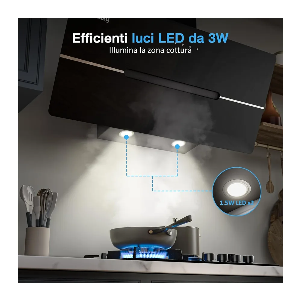 IsEasy Cappa Aspirante 90cm, Cappa Cucina di Scarico/Ricircolo con 578 m³/h Forte Potenza di Aspirazione, 3 — 4