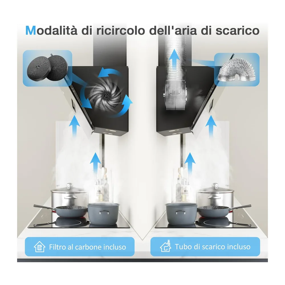 IsEasy Cappa Aspirante 90cm, Cappa Cucina di Scarico/Ricircolo con 578 m³/h Forte Potenza di Aspirazione, 3 — 5