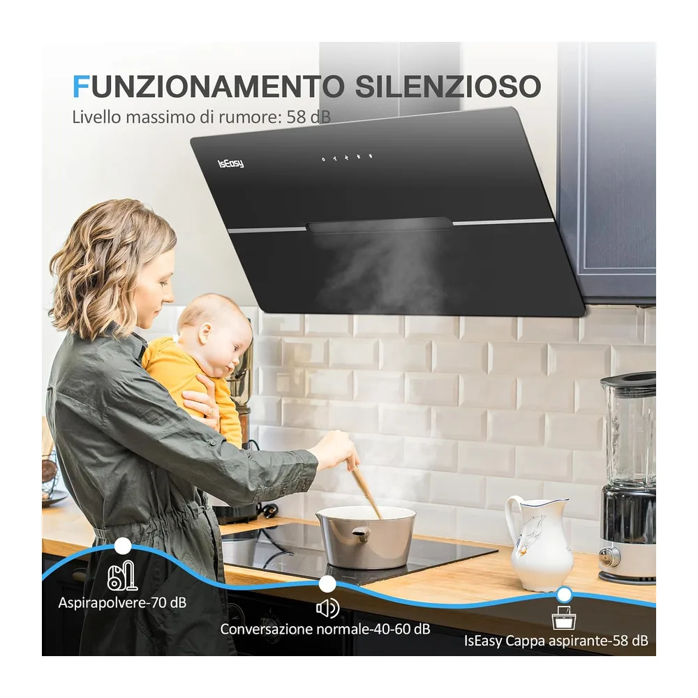 IsEasy Cappa Aspirante 90cm, Cappa Cucina di Scarico/Ricircolo con 578 m³/h Forte Potenza di Aspirazione, 3 — 6