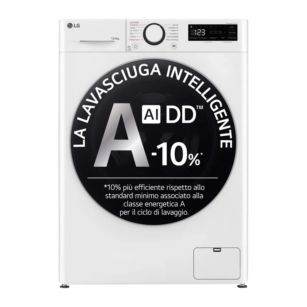 LG AI DD D4R5010TSWS Lavasciuga 10 / 6kg Serie R5 Classe A-10%/D
