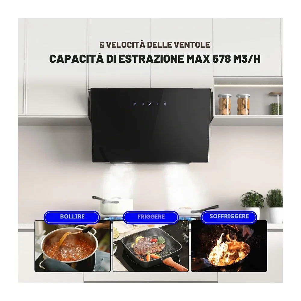 FIREGAS Cappa Aspirante 60 cm, 9 Livelli, Ricircolo e Scarico, Nero [Classe di efficienza energetica A++] — 4