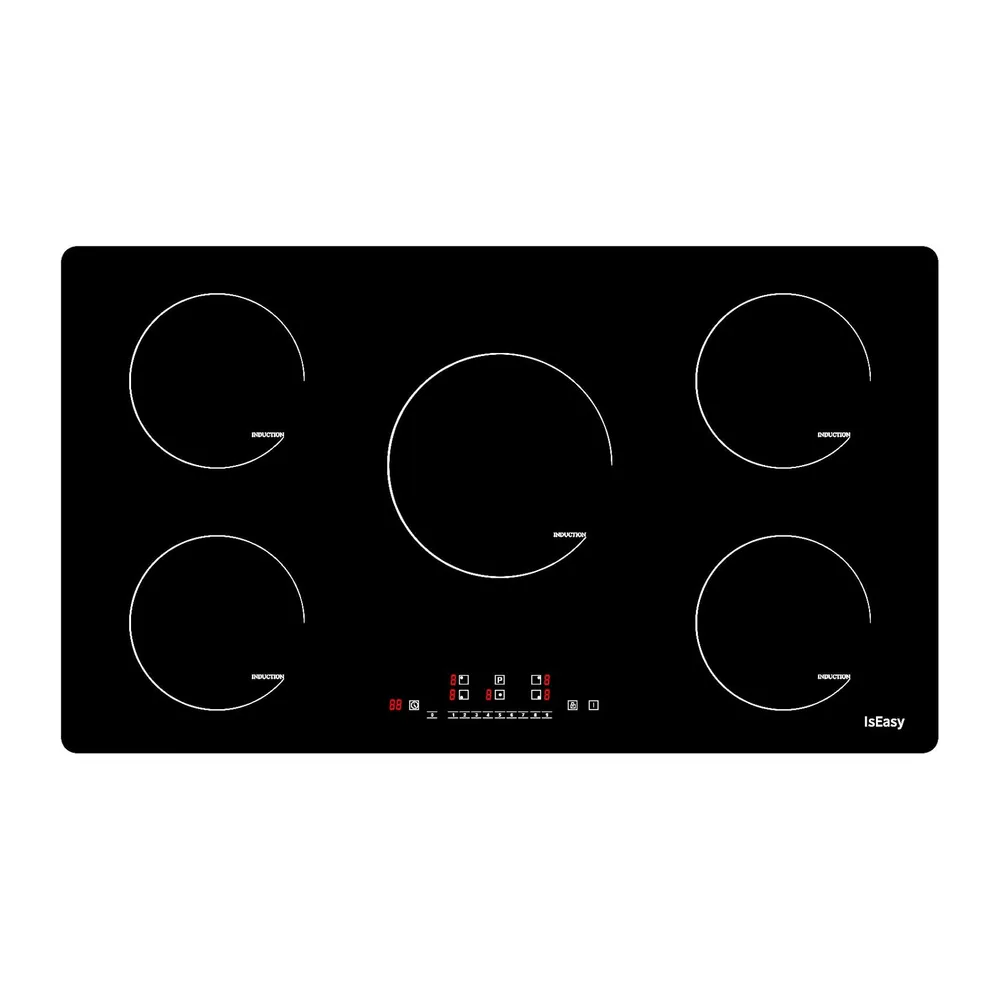 IsEasy Piastra a induzione a 5 fuochi, piastra di cottura a induzione 5 fuochi, da incasso, 8600 W, booster,