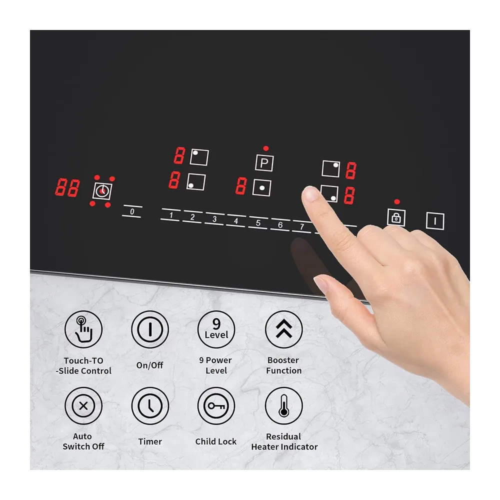 IsEasy Piastra a induzione a 5 fuochi, piastra di cottura a induzione 5 fuochi, da incasso, 8600 W, booster, — 3