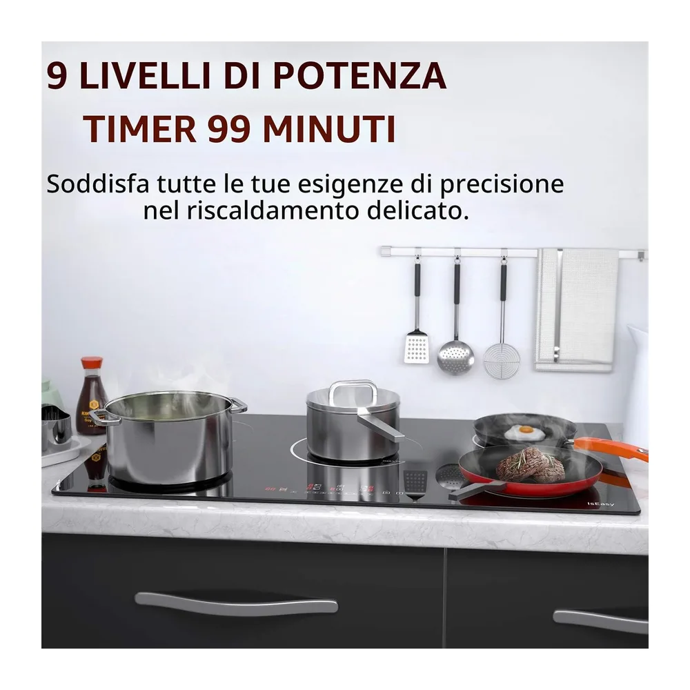 IsEasy Piastra a induzione a 5 fuochi, piastra di cottura a induzione 5 fuochi, da incasso, 8600 W, booster, — 6