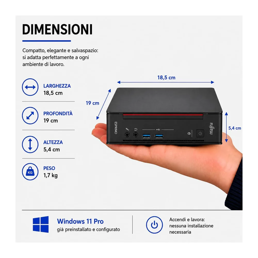 Fujitsu Mini pc Esprimo Q • Intel Core i3 6100T • 8GB Ram • 256 GB Ssd • ingresso USB • WIFI • windows 11 pro — 5