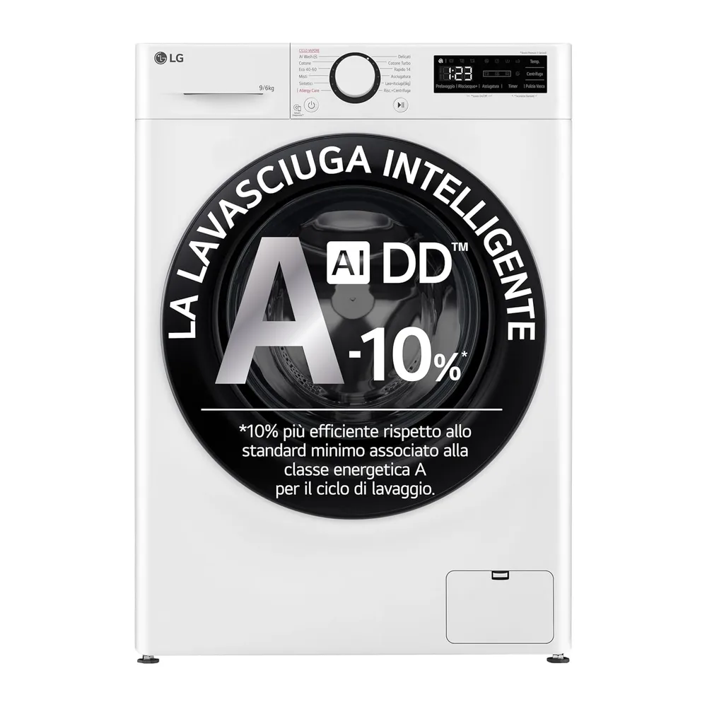 LG AI DD D4R3009NSWB Lavasciuga 9 / 6kg Serie R3 Classe A-10%/D