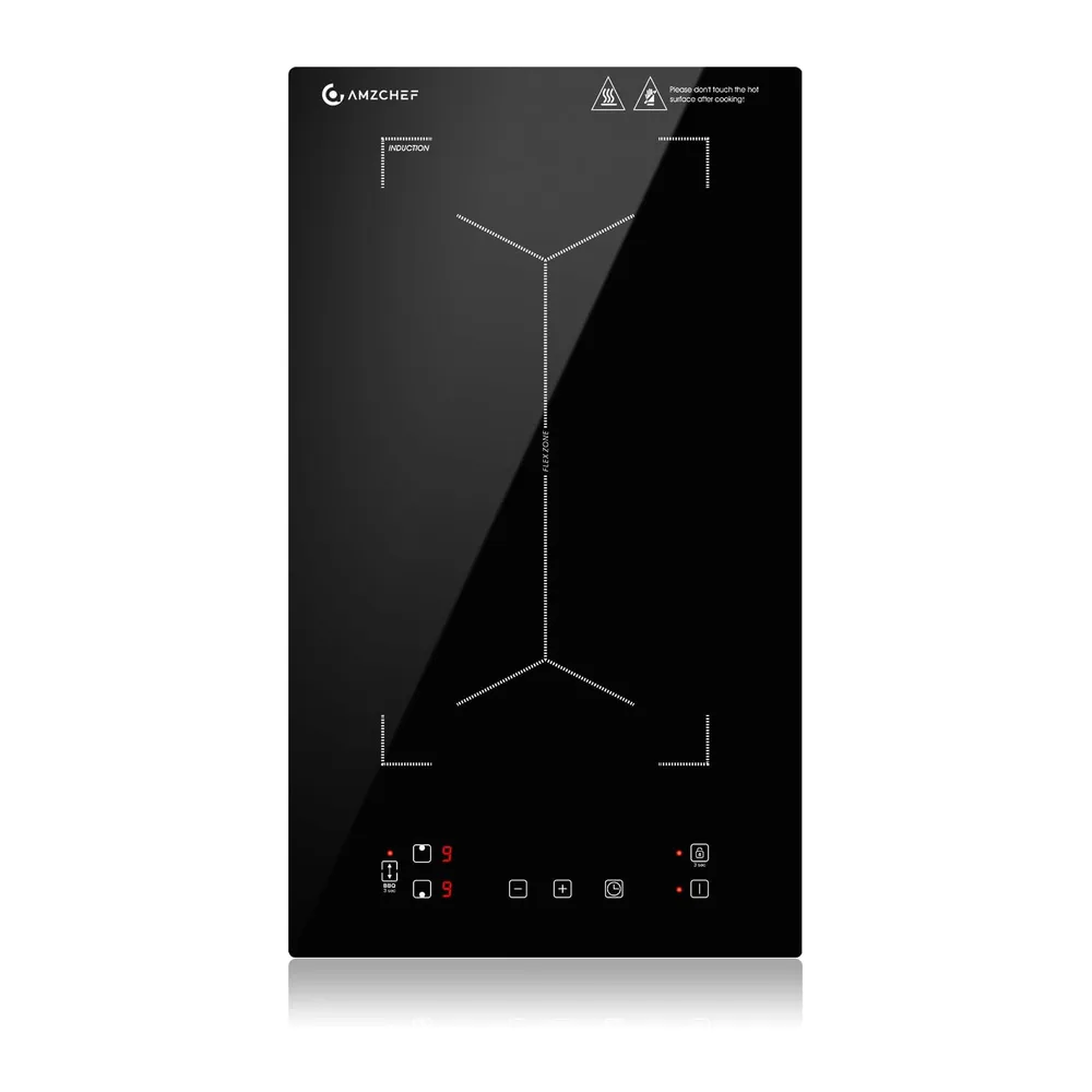 AMZCHEF Piastra Induzione 2 Fuochi, Piano Cottura Induzione con Flex zone con 9 Livelli di Potenza,