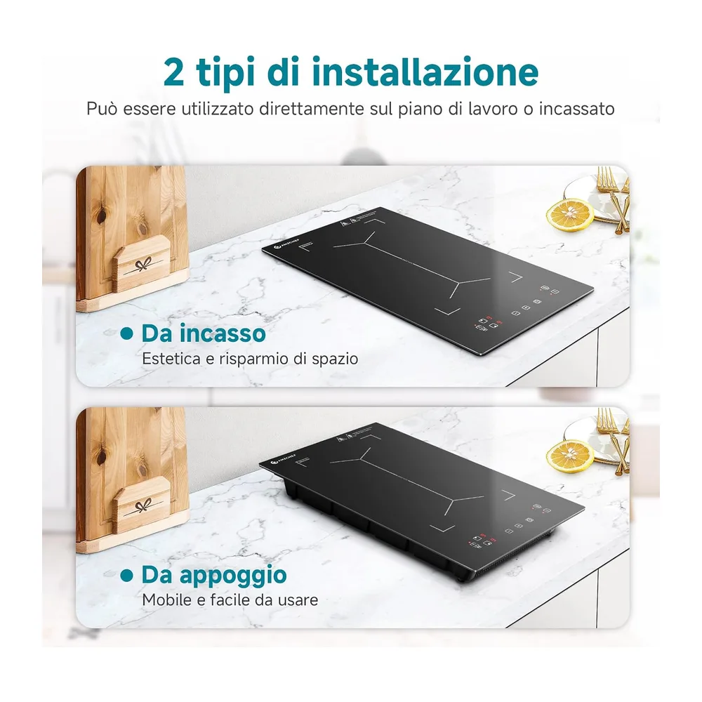 AMZCHEF Piastra Induzione 2 Fuochi, Piano Cottura Induzione con Flex zone con 9 Livelli di Potenza, — 4