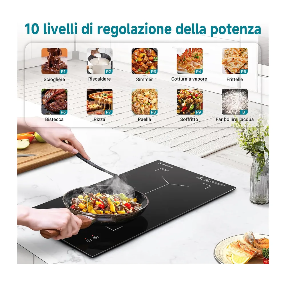 AMZCHEF Piastra Induzione 2 Fuochi, Piano Cottura Induzione con Flex zone con 9 Livelli di Potenza, — 5